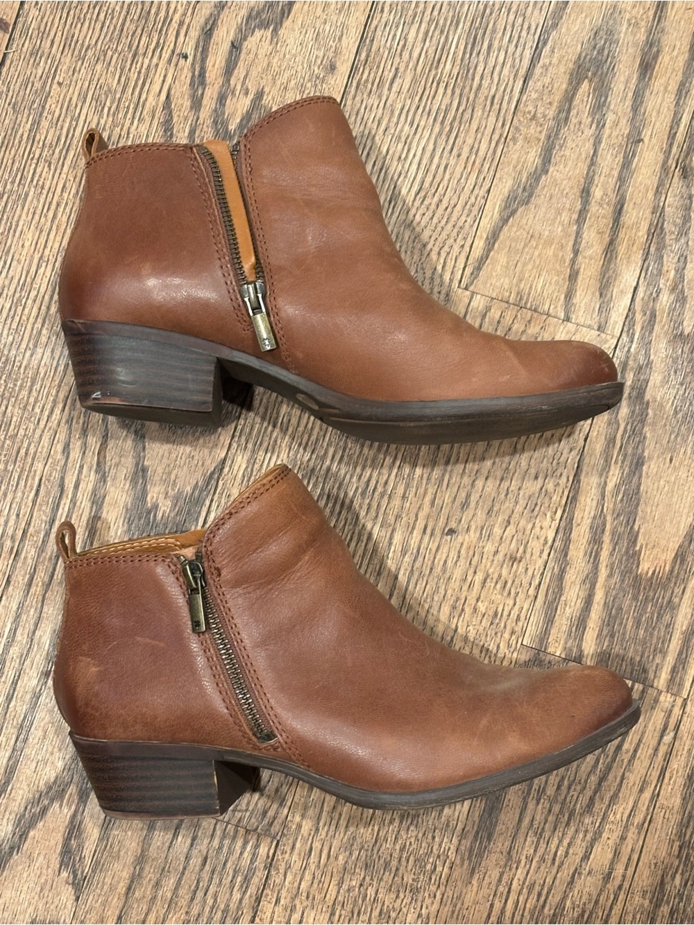Lucky Brand Brown Leather Ankle Booties with Side Zip - Picture 5 of 8